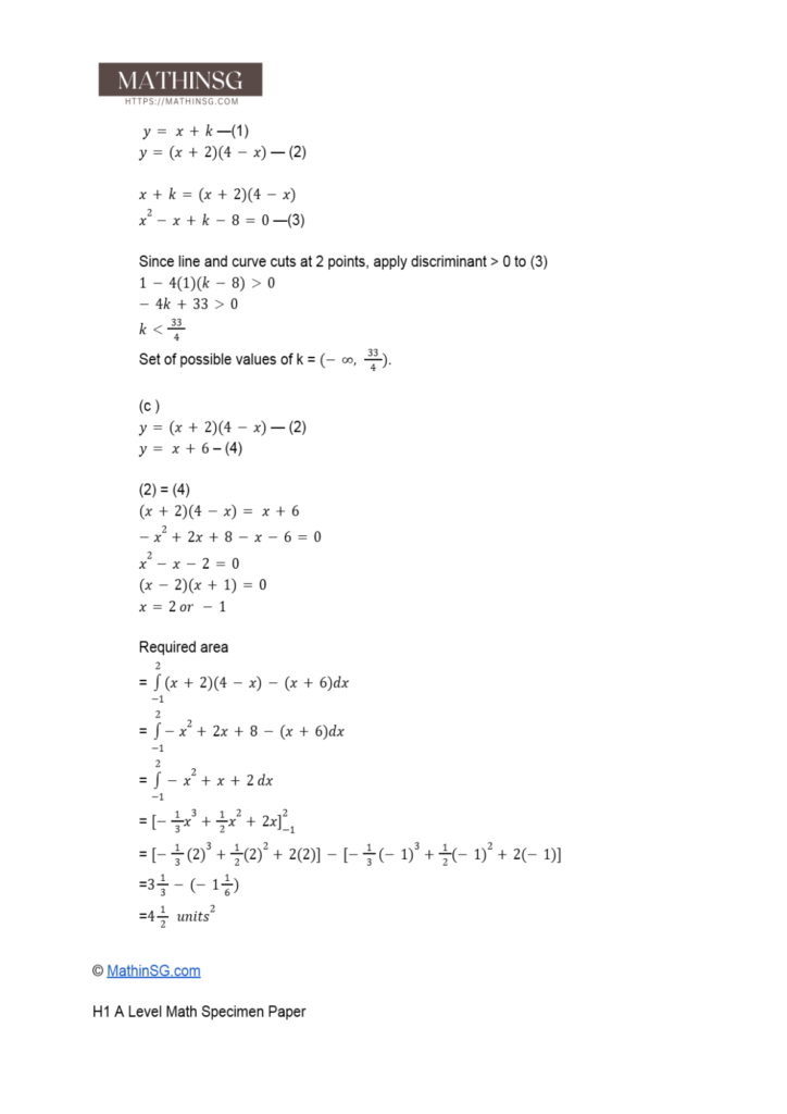 This is the worked solutions to the 2025 H1 A Level Math Specimen Paper. This is the continuation of question 4, which is a quadratic equation question, which includes application to discriminant.