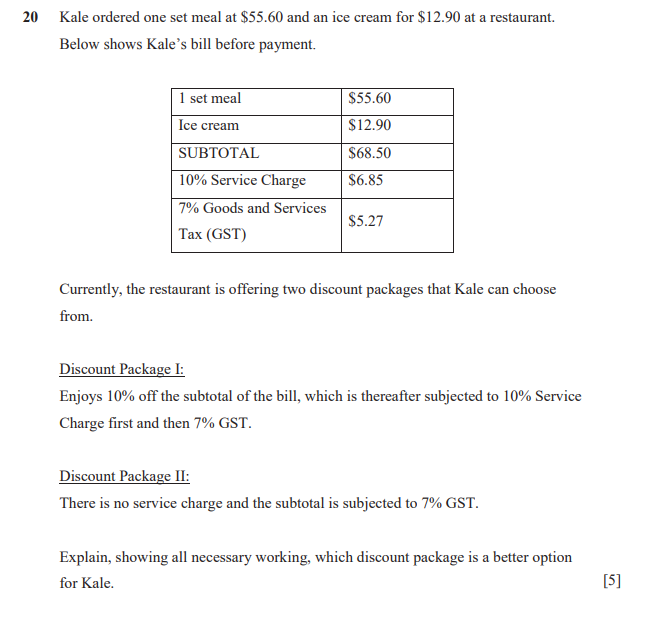 Percentage question from past year paper. This is from Chung Cheng Secondary School, 2017 Mid year paper, question 20.