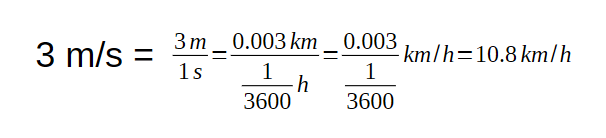 showing step-by-step how to convert m/s to km/h for unit conversion of speed.